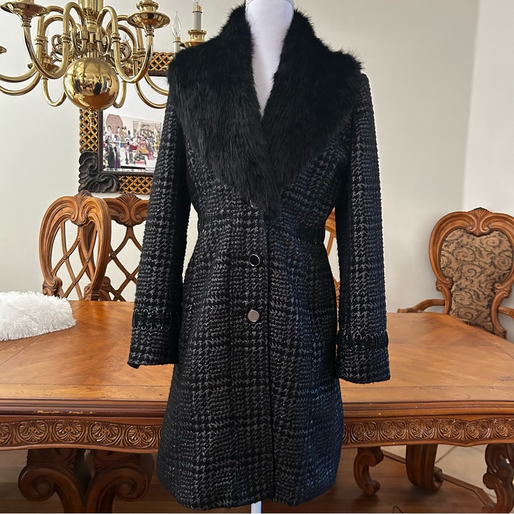 Elegant Black Houndstooth Women's Coat.Size M